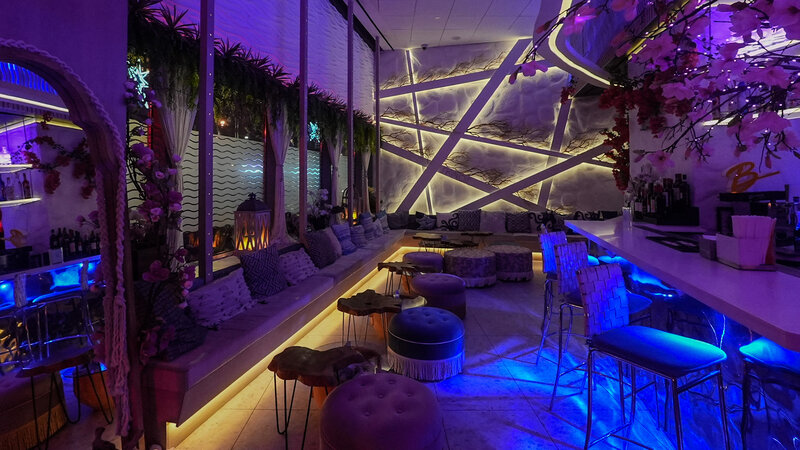 Bar and lounge area at night